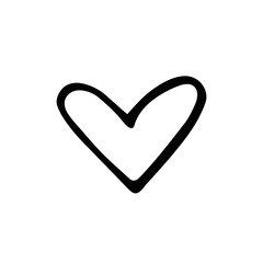 Heart shape, love emotion cute hand drawn doodle vector illustration, sticker, icon, design element. Black monochrome design. Isolated on white background. Easy to change color. 
