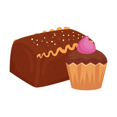 cake chocolate with cupcake isolated icon vector illustration design