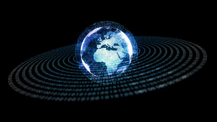 Europe and Africa. Earth Hologram Global Business Network Rotating. earth modern digital age and global connectivity. Futuristic Business and Technology Concept. 4K seamless loop