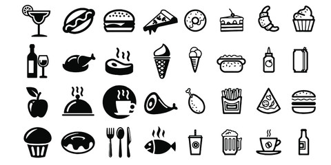 Fototapeta na wymiar Fast Food and Drinks icons flat design