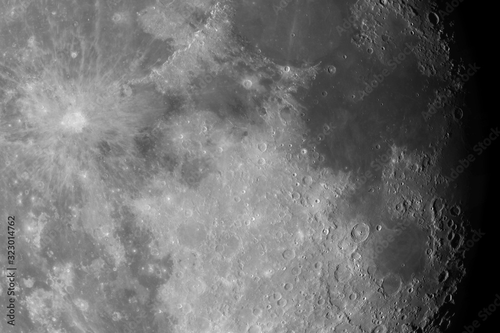 Wall mural close-up of the moon surface. main objects and areas: mare nectaris, theophilus, mare fecunditatis, 