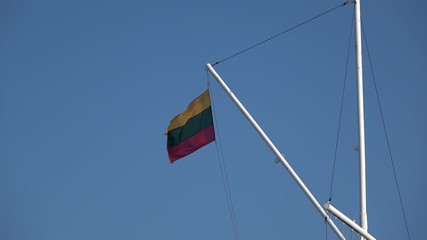 Lthuanian national flag in sea port on white match
