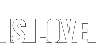 Continuous line drawing of word LOVE, Black and white minimalist illustration of love concept