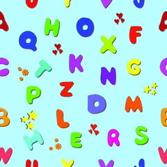 Cartoon english alphabet. Colorful letters. Seamless doodle. For the design of textiles, packaging, cover for diaries.