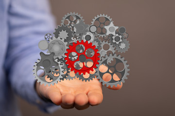 Business, Internet and technology concept. Business select gear icon on virtual screen.