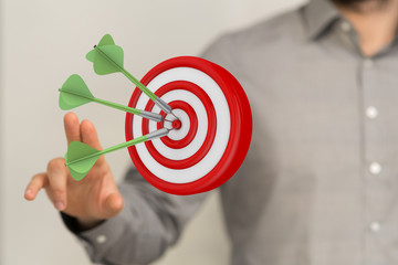 Dart arrow on target dartboard, Business success concept..
