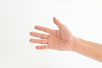 The hands and fingers of the elderly gestures shown on a white background