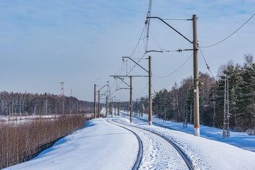 Railway track at cold winter day time.