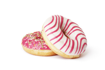 Sweet donuts with sugar icing isolated on a white background
