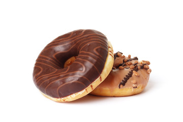 Sweet donuts with chocolate icing isolated on a white background