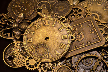 Macro closeup of watch clock faces