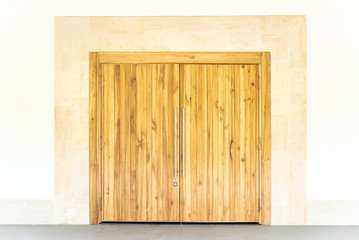 Front view of a large wooden front door