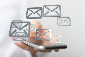 Hand with an email icon 3d