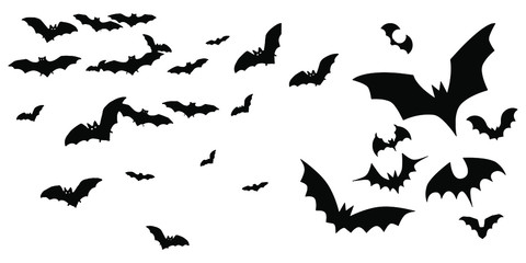 Fototapeta na wymiar Horror black bats group isolated on white vector