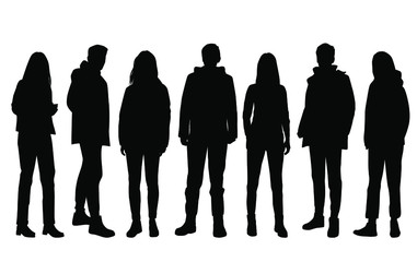 Fototapeta Vector silhouettes of  men and a women, a group of standing  business people, black color isolated on white background obraz