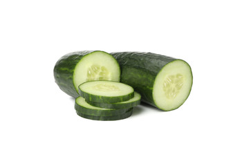 Fresh chopped cucumber isolated on white background