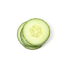 Fresh cucumber slices isolated on white background