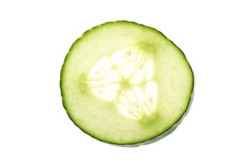 Cucumber slice isolated on white background, close up