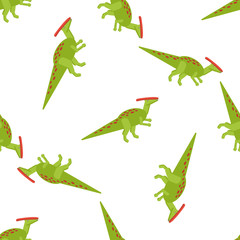 Seamlees pattern with simple flat style icon of Parasaurolophus. Background with pictogram of dinosaur for different design.