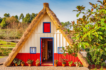 Fototapeta na wymiar Traditional cottage in Santana, Madeira, Portugal