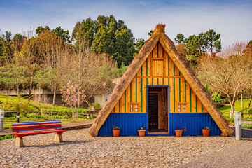 Fototapeta Traditional cottage in Santana, Madeira, Portugal obraz