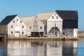 RUNDE, NORWAY - 2018 JULY 01. Runde Harbor on a hot summer day