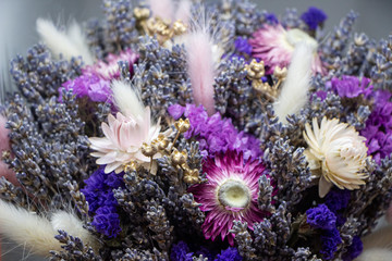 A bouquet of dried flowers. Machine with flowers.