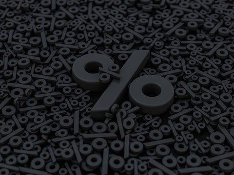 Seasonal sales black background with percent discount pattern. 3D
