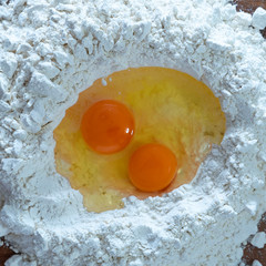 Flour with two eggs in the center