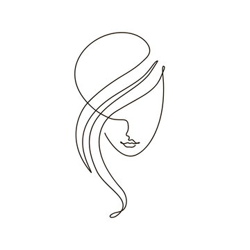 Continuous Line Drawing Of Portrait Of A Beautiful Woman's Face