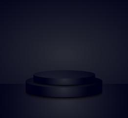 3d black cylinder podium minimal studio background. Abstract 3d geometric shape