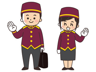 案内するホテルスタッフの男女　ベルボーイ