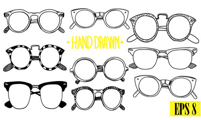 Glasses. A set of images. Drawing by hand in vintage style. Points of different shapes and sizes. - 323037764