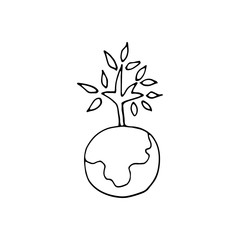 Hand drawn ecology doodle plant and leaves. Vector illustration about environment problems. Sketch elements set for graphic and web design.