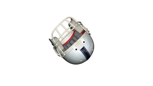 American football white helmet flying in slow motion against white