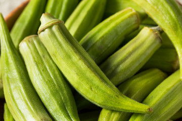 Raw Green Organic Okra Pods