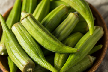 Raw Green Organic Okra Pods