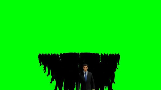 Businessmen crowd forming arrow shape pointing up, hd, against Green Screen