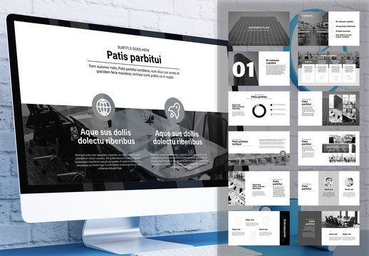 Minimalist Screen Business Plan Presentation Layout with Black Accents
