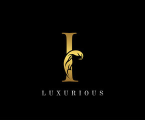 Golden I Luxury Logo Icon, Vintage Gold I Letter Logo Design.