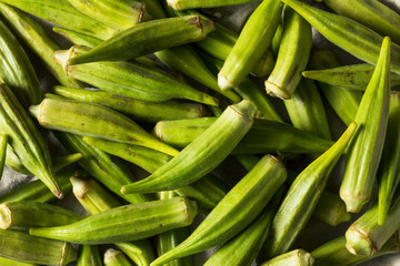 Raw Green Organic Okra Pods