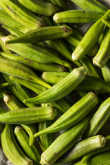 Raw Green Organic Okra Pods