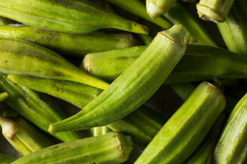 Raw Green Organic Okra Pods