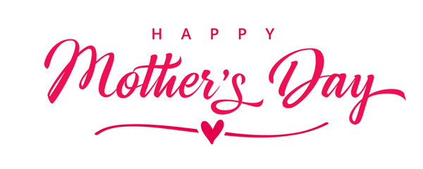 Happy Mothers Day elegant pink lettering background. Calligraphy vector text and heart for Mother's day sale shopping special offer banner. For Best Mom ever greeting card