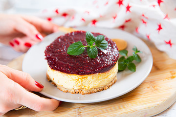 cake with raspberries and cheese