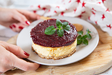 cake with raspberries and cheese
