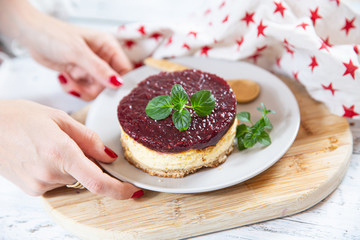cake with raspberries and cheese