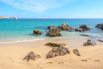 Playa el Chileno Beach, Cabo San Lucas, Mexico. Fantastic ocean view. Rocky and sandy beach.