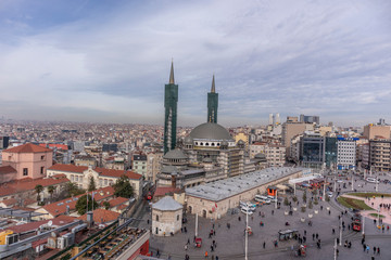 Fototapeta premium view Taksim mosque under the construction from roof