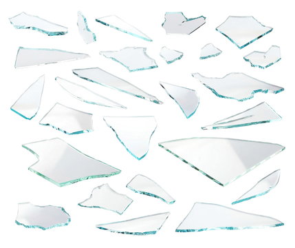 Set pieces broken glass isolated on white background, with clipping path